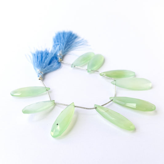 Natural Chalcedony stone beads with sparkling faceted briolette shapes, perfect for artisan jewellery components.