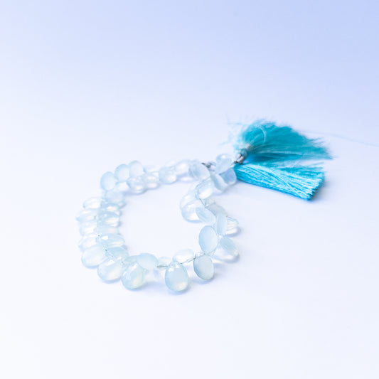 Handmade jewellery components using premium Chalcedony faceted briolettes with bright shine and soft colour.
