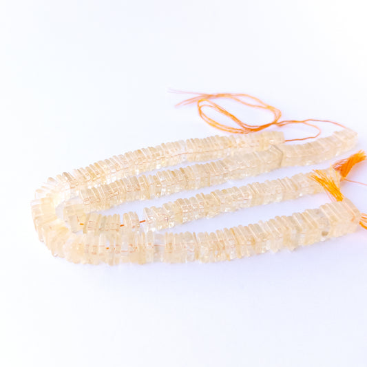 Natural Citrine square heishi stone beads showing mixed 6.5–7mm and 6.5–9mm sizes for DIY jewellery designs.