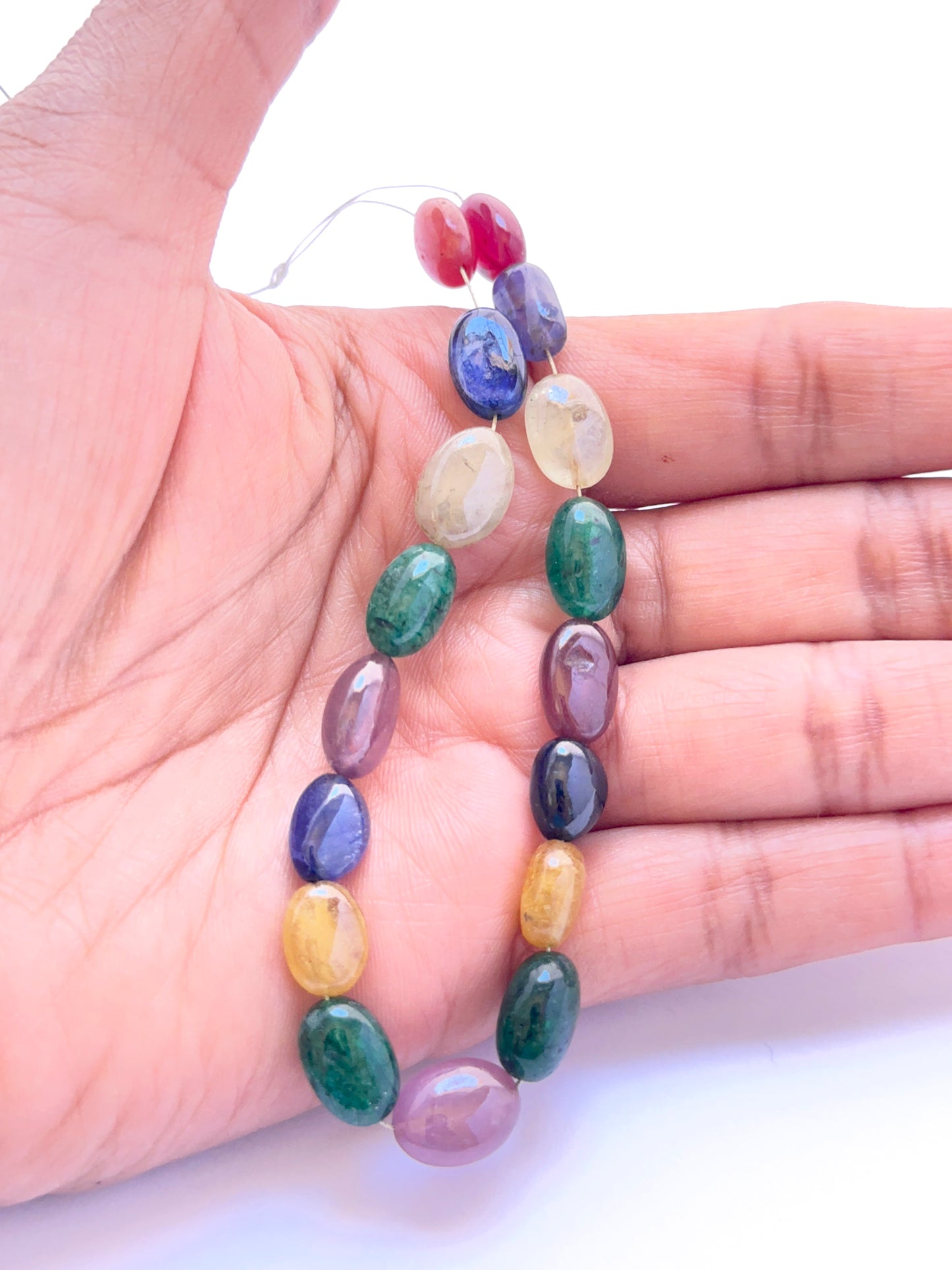 Multi Stone | Smooth Oval | Yellow Sapphire | Ruby | Blue Sapphire | Emerald | 9mm X 7mm to 11x9mm 8-9 mm Bead Size | 17 Pieces | 81 Carats