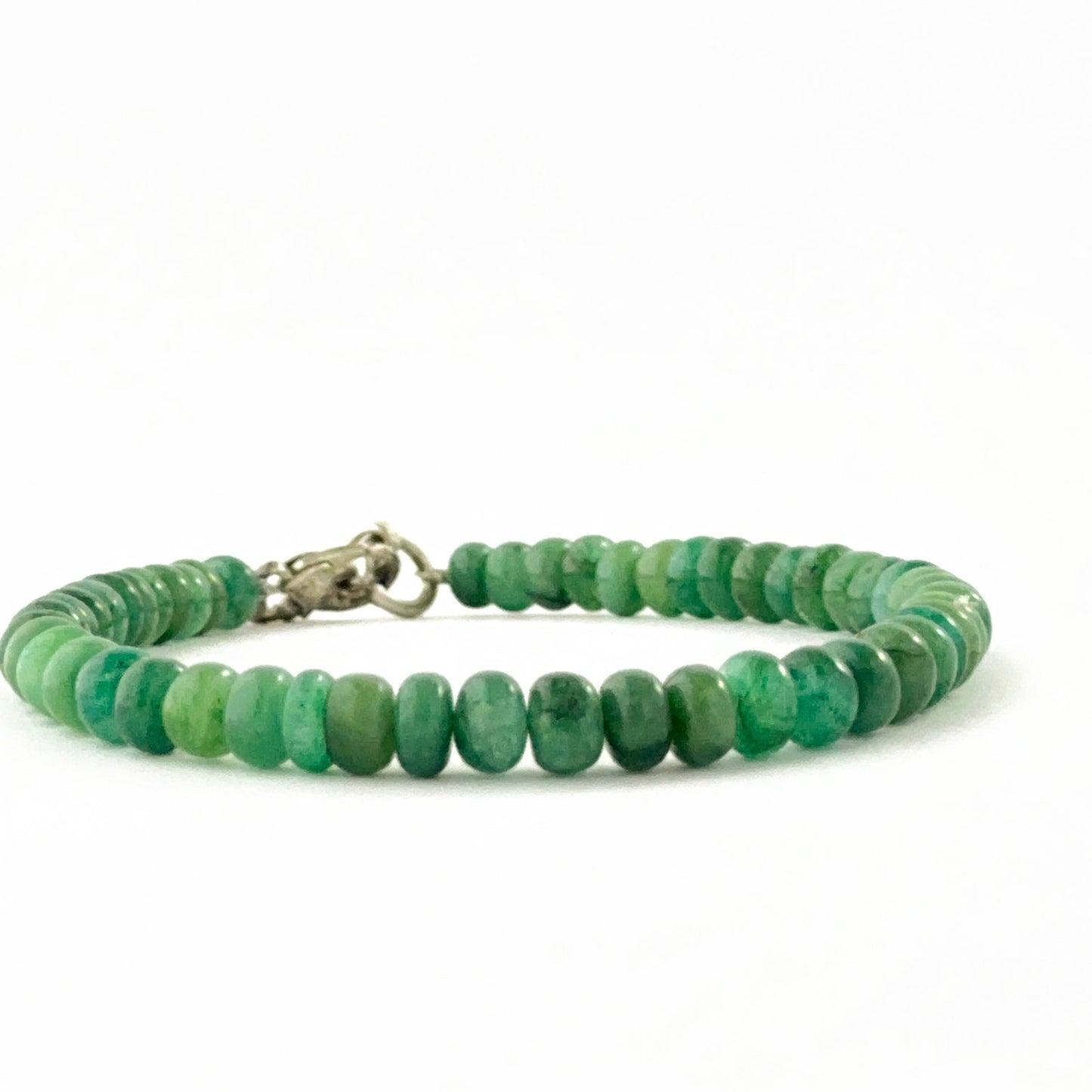 Smooth rondelle emerald bracelet arranged in a 20cm adjustable layout.