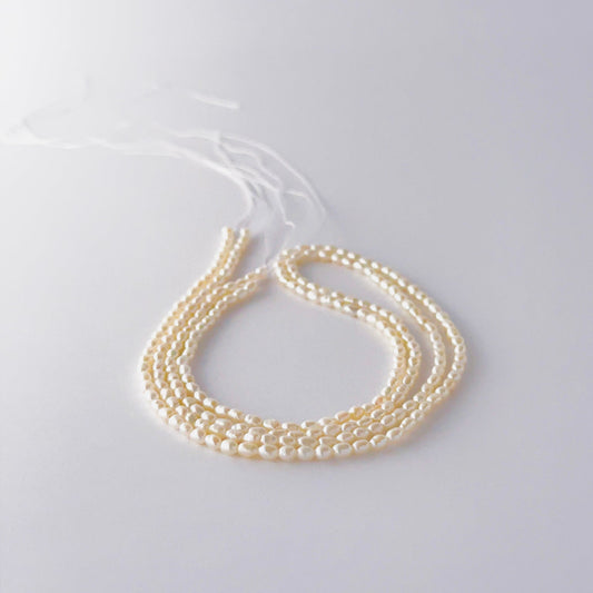 Freshwater rice pearls showing soft lustre and delicate natural shaping