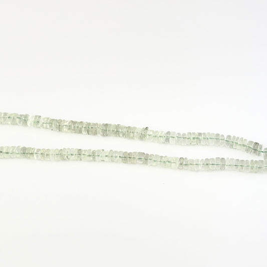 Green amethyst smooth wheel gemstones, 5.5–6.0mm bead size, 21cm strand length.