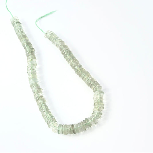 Prasiolite smooth wheel gemstones, 6.5–7.0mm bead size, 21cm strand length