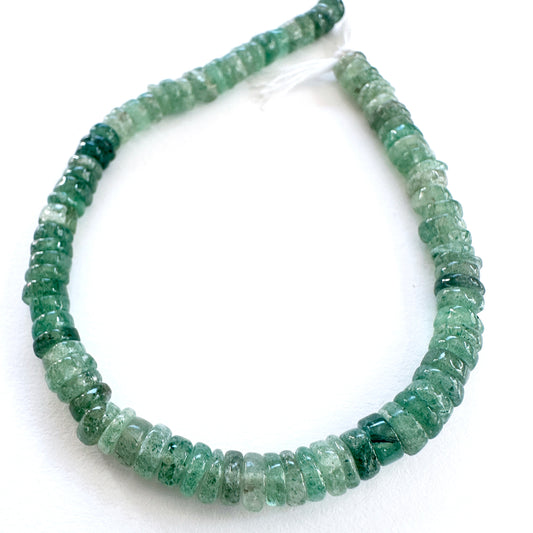 Natural gemstone beads in Green Strawberry Quartz, arranged on a 20cm strand with consistent shape.
