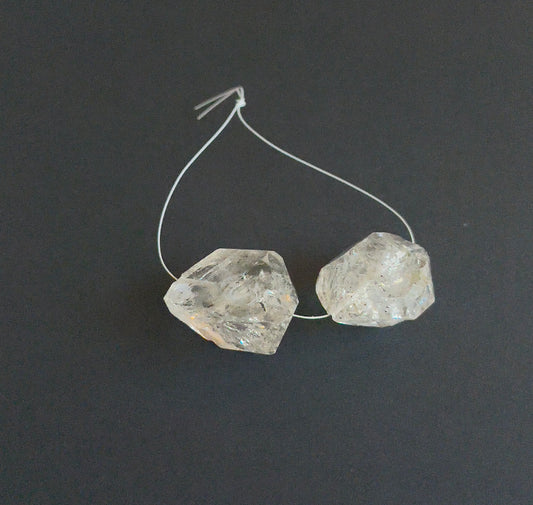 Handmade jewellery components with drilled Herkimer Diamond beads in irregular shapes and bright shine.