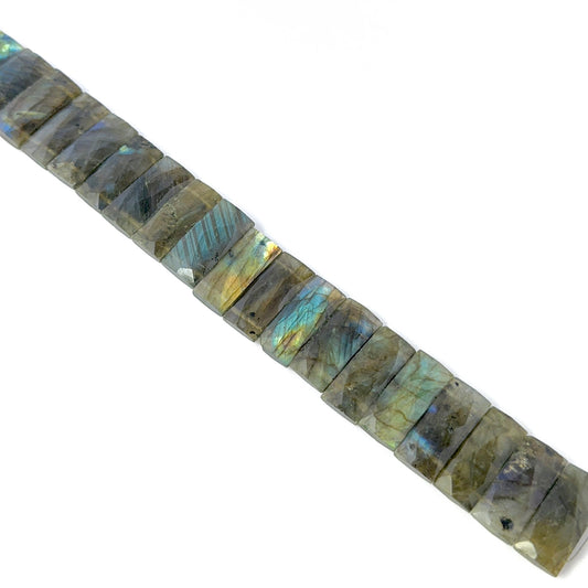 Labradorite faceted rectangle stone beads showing bright flashes and shine, ideal for genuine gemstone beads in DIY jewellery.