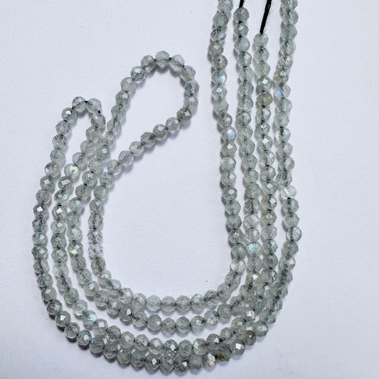 Natural gemstone beads for DIY jewellery featuring 3.1mm Labradorite rondelles with polished finish and iridescent tones.