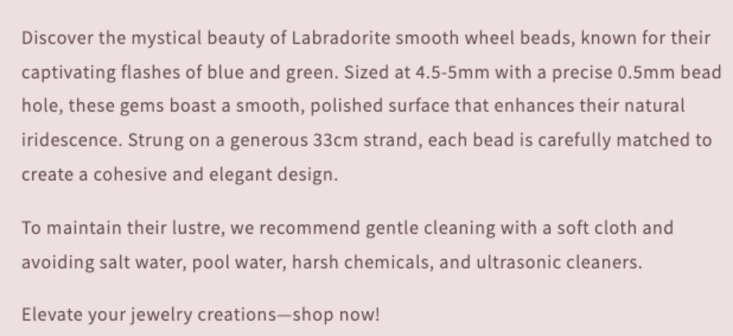 Text describing the product details of the gemstone beads , as seen on the Australian owned Melbourne Gemstone Beads shop.