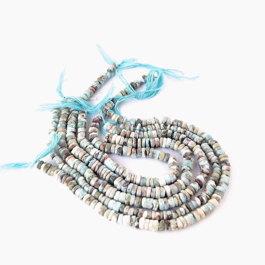 Genuine Larimar smooth wheel beads in 4.5–6mm sizes, ideal for DIY gemstone jewellery making.