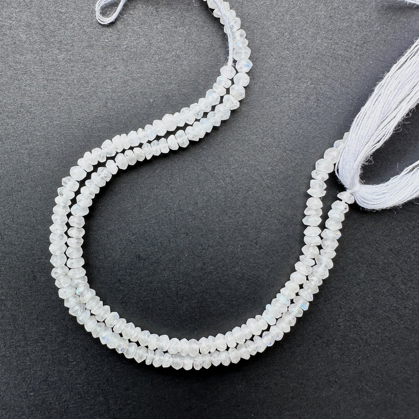 Stone Beads in Moonstone with refined faceted rondelle cut for handmade jewellery components.