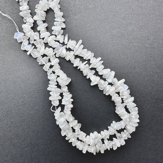 Natural gemstone beads in Moonstone, arranged on a 44cm strand with organic shapes.