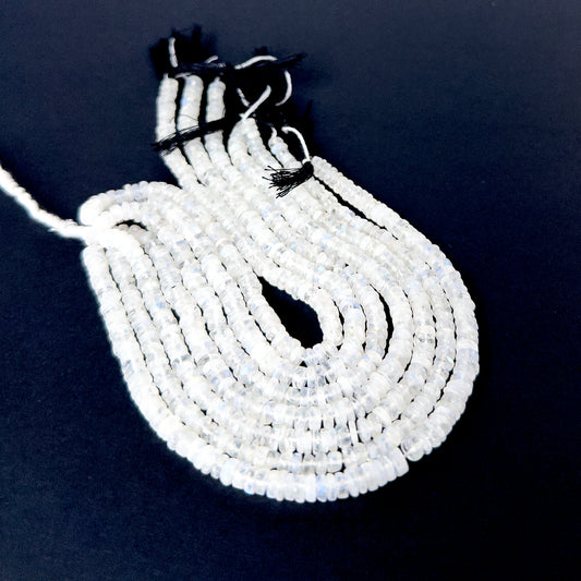 Genuine Moonstone smooth wheel beads in 4.6–5mm and 5–5.5mm sizes, ideal for DIY gemstone jewellery making.