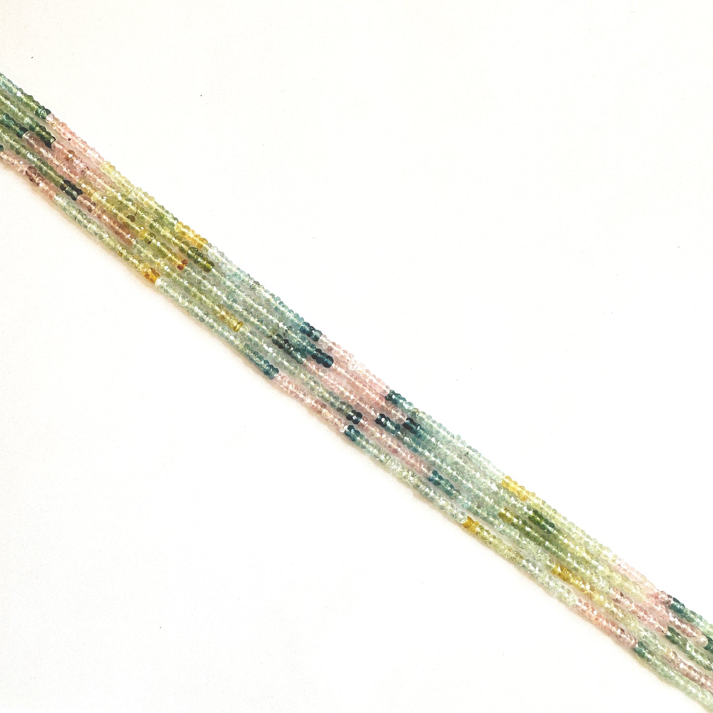 Faceted Multi Aquamarine rondelle beads in 3.0–3.2mm sizing with sea-inspired colours and polish.