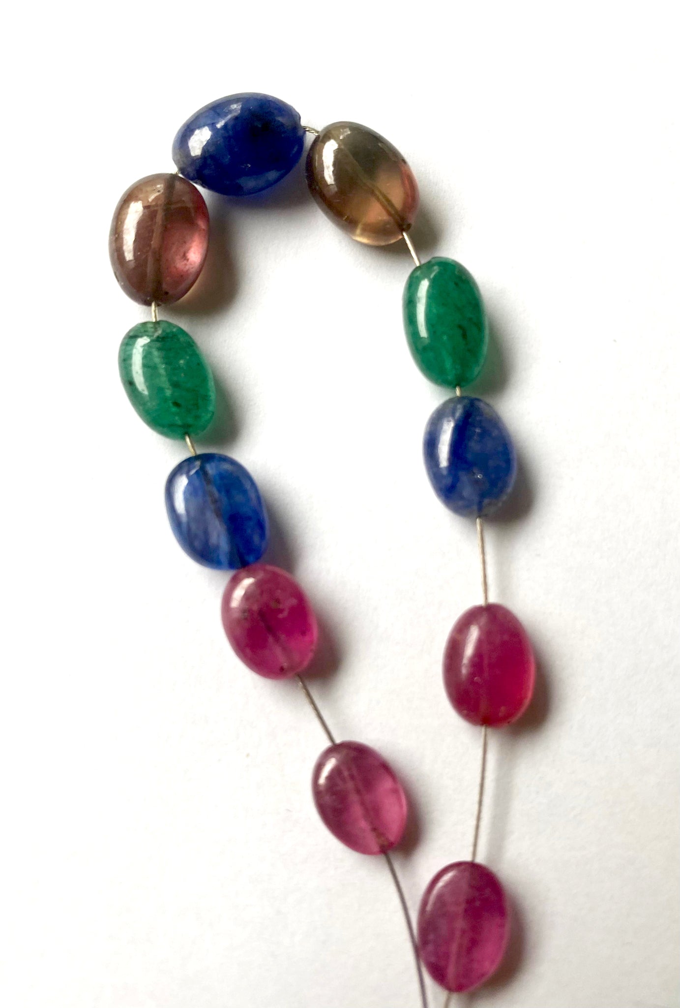 Multi Stone | Smooth Oval Beads | Ruby | Blue Sapphire | Emerald | 7-9mm Bead Size | 11 Pieces | 59 Carats