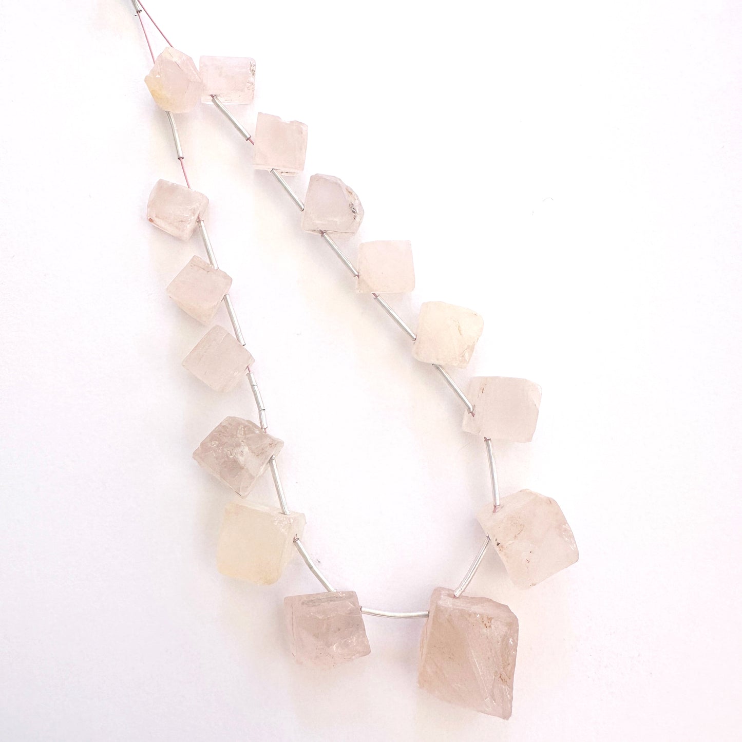 Natural Quartz beads with unpolished finish and subtle sparkle, perfect for jewellery making.