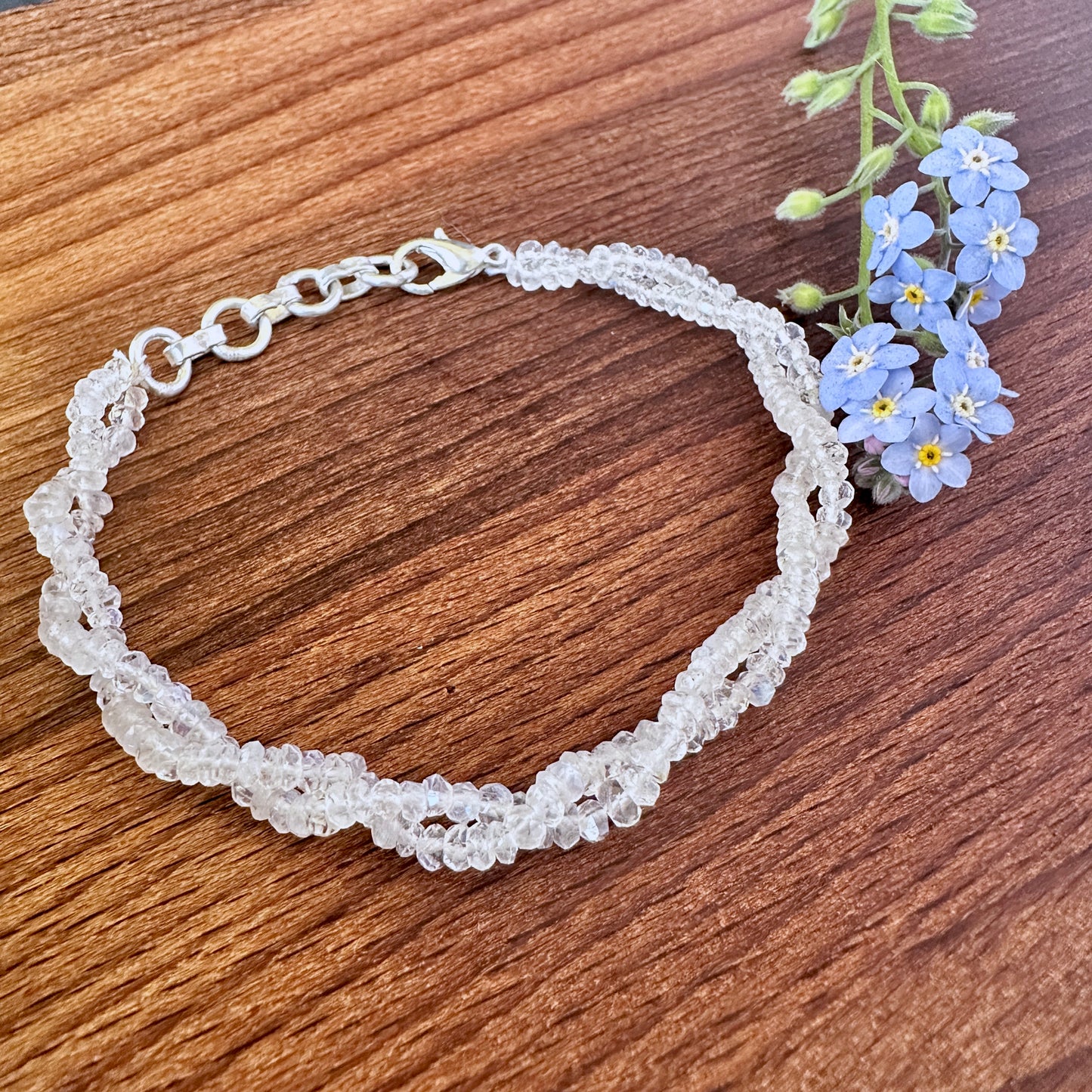 Rainbow moonstone bracelet with natural gemstone beads, faceted rondelle cut 3mm, 17.5cm length, 28 carats.