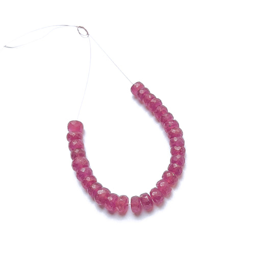 Vibrant ruby stone beads with 6–6.5mm faceted rondelles, ideal handmade jewellery components with rich colour and shine.