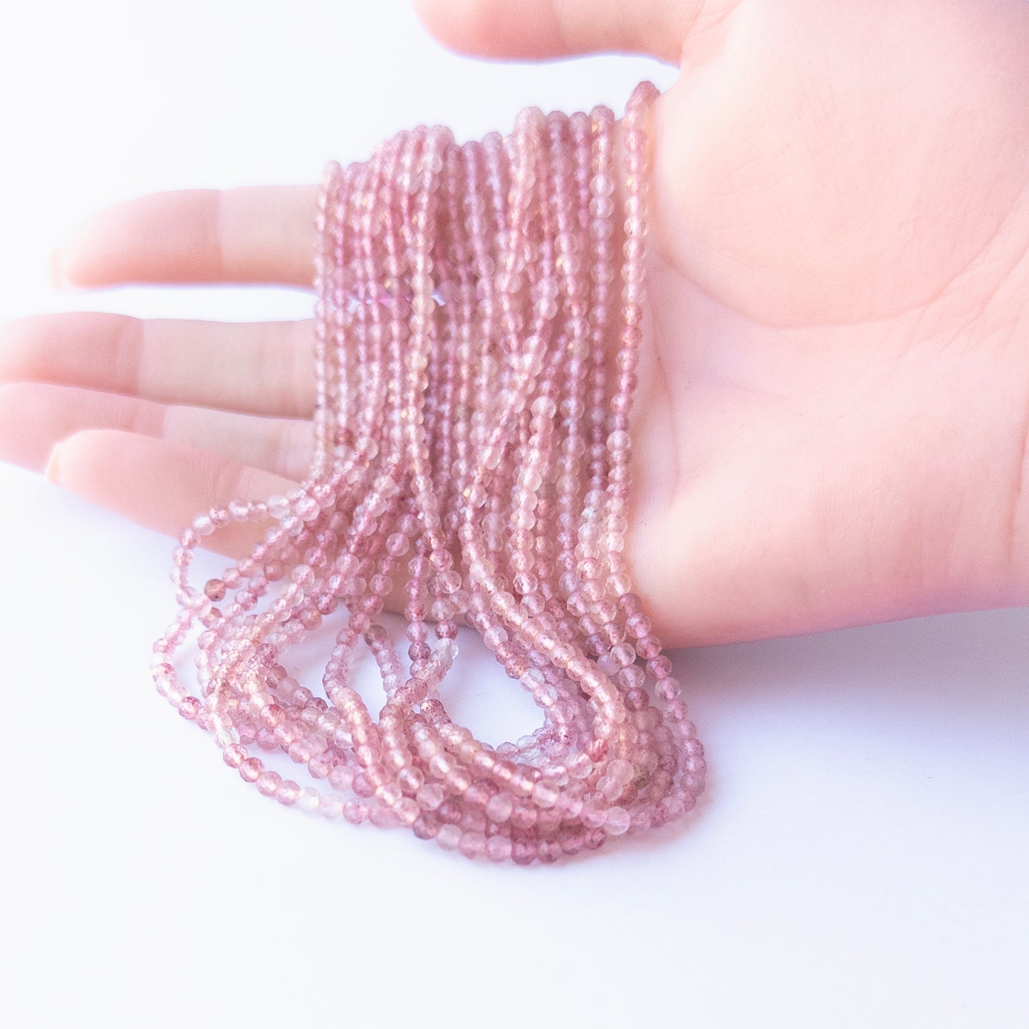 Strawberry Quartz | Faceted Rondelle | 2.3-2.4mm Bead Size | 32cm Strand Length