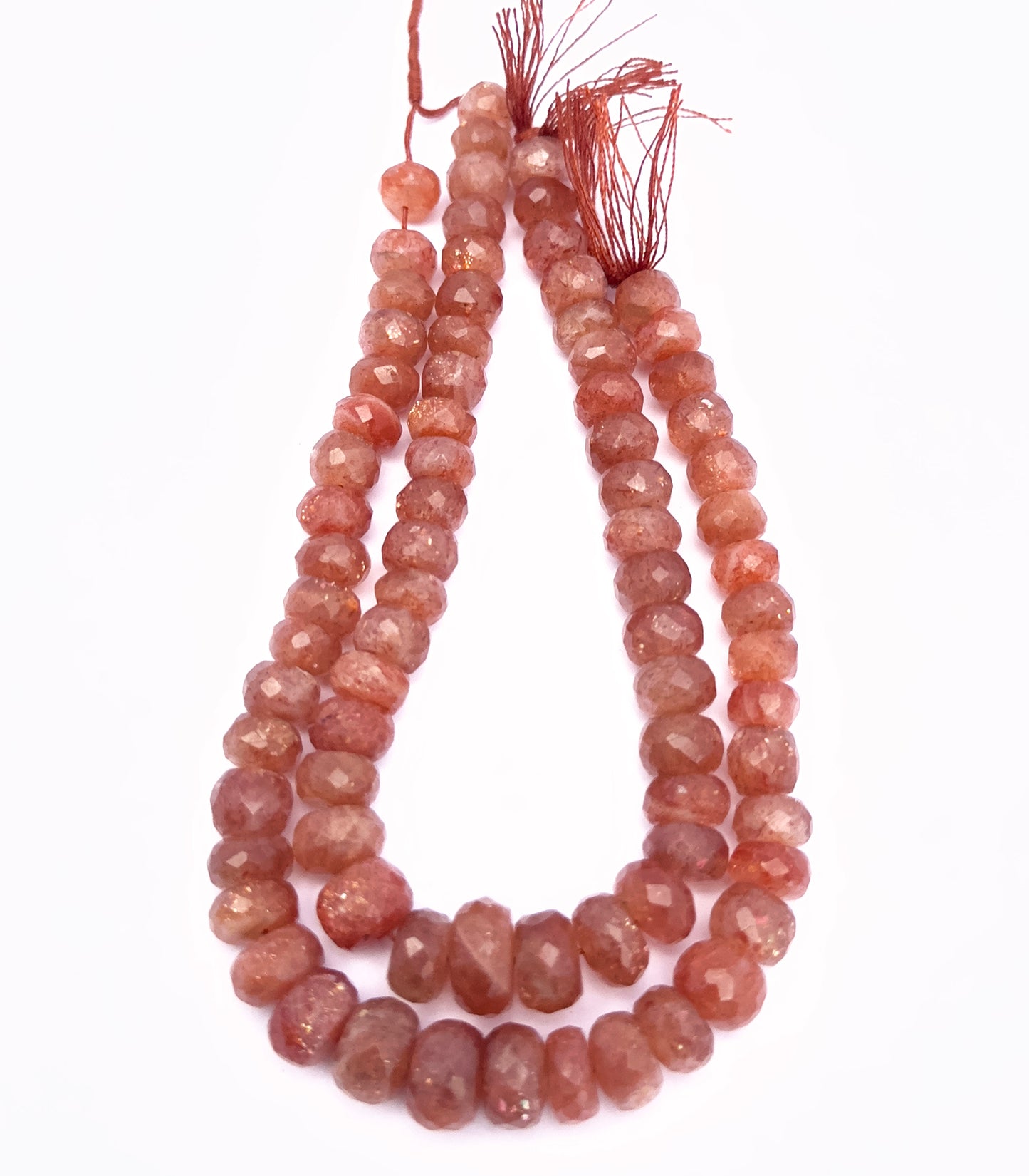 Natural gemstone beads in Sunstone rondelle cut, ideal for DIY jewellery and artisan designs.