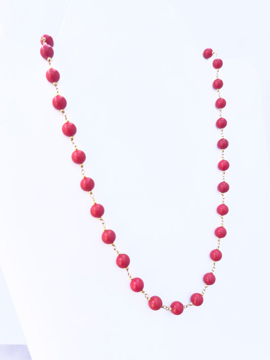 Taiwan Coral stone beads necklace, vibrant red-orange tones, smooth round design, 50cm adjustable length.