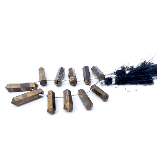 Tiger Eye | Faceted Pencil | 6.4-8mm Bead Size | 11 Pieces