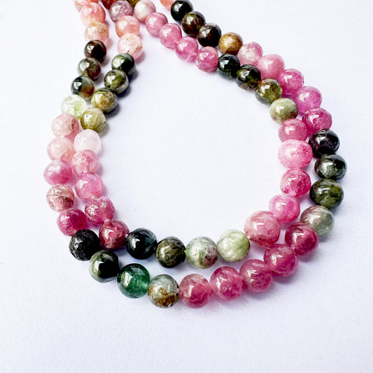 Watermelon Tourmaline | Smooth Sphere | 4.2-4.7mm bead size | 33cm Strand Length