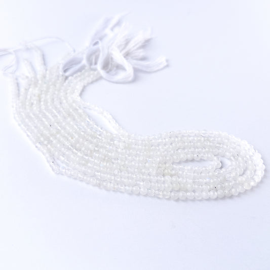 Genuine White Rainbow Moonstone stone beads for DIY jewellery featuring polished round shaping and luminous colour.