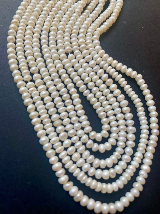 Smooth Rondelle Pearls | 3.5-4.0mm Bead Size | 41cms Strand Length