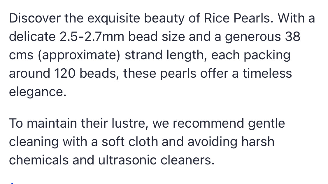 Rice Pearls | 2.5-2.7mm Bead Size | 38 cms Strand Length | 120 Beads