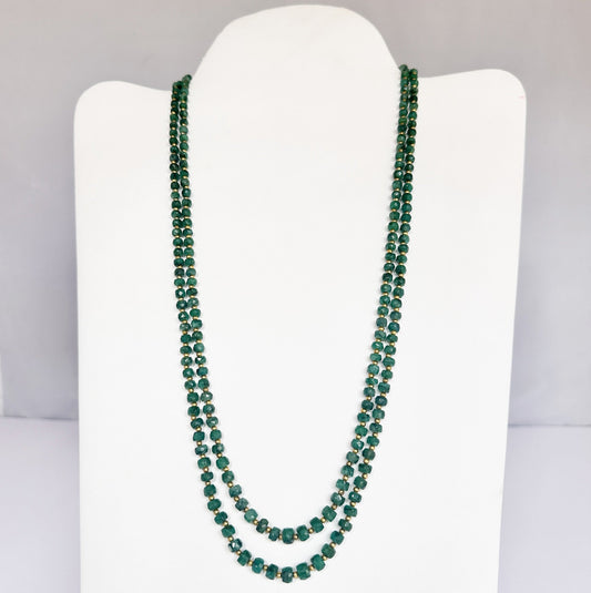Beryl emerald necklace with faceted rondell natural gemstone beads, 2 strands, 4.3–5.5mm size, polished shine.