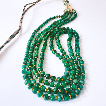 Emerald stone beads necklace, faceted rondell 4.3–5.5mm, arranged in a double strand for refined style.