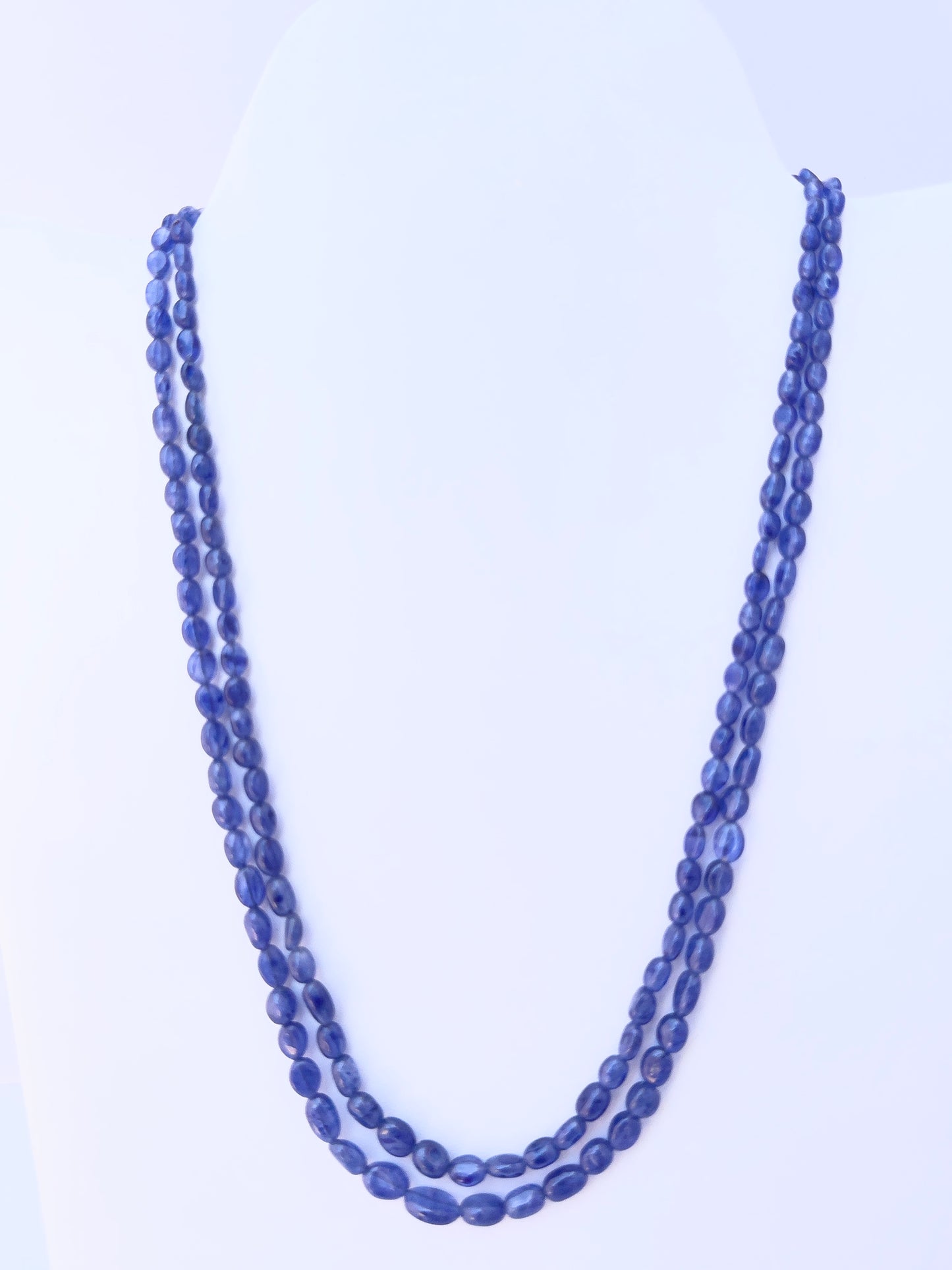 Elegant Blue Sapphire necklace, two strands of smooth oval beads, 233 carats of brilliance.