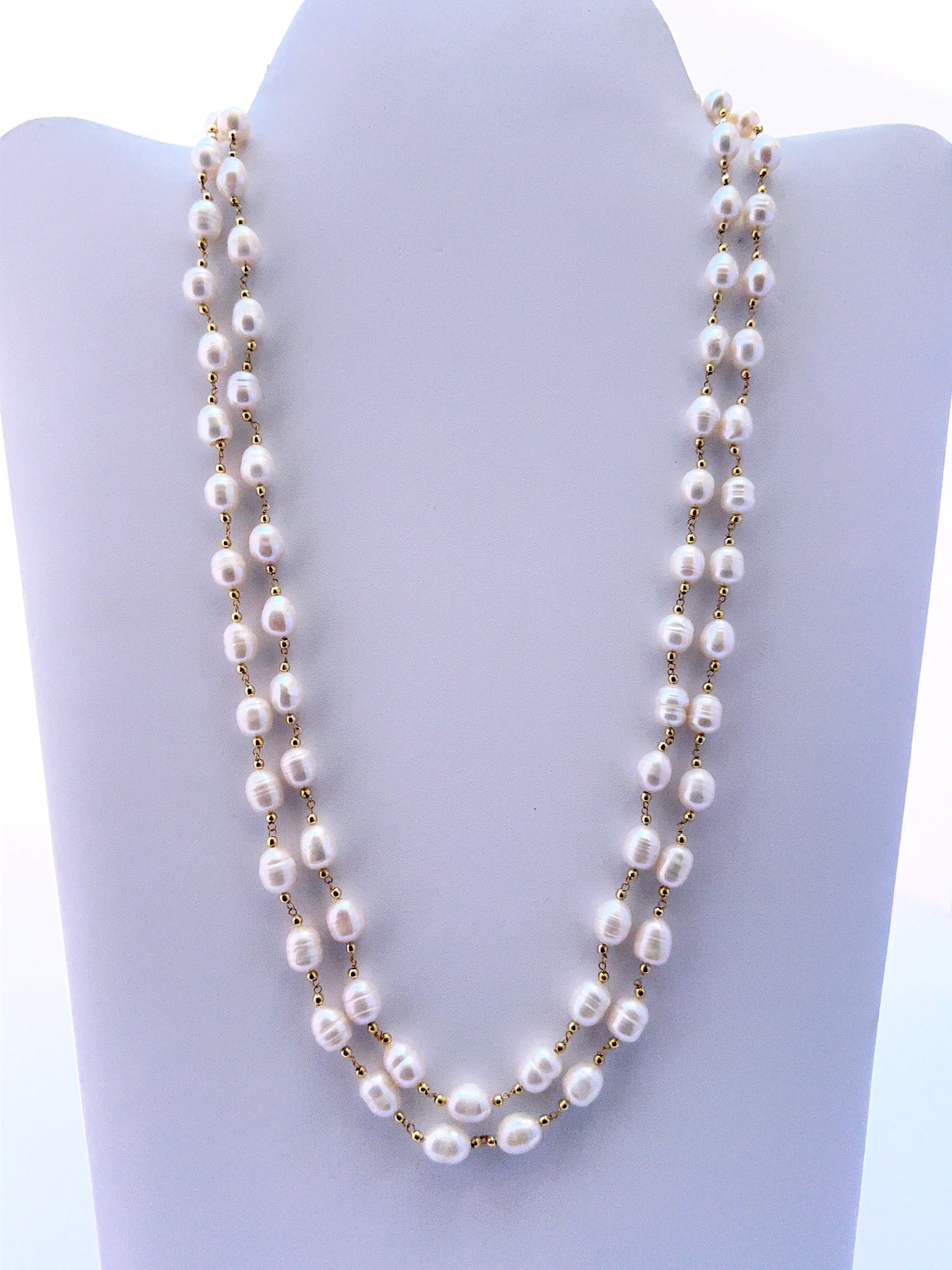 2 Strand Freshwater Pearl Necklace | Oval Textured | 7.5-8mm Bead Size | 51-52cm Length | Adjustable | 304 Carats