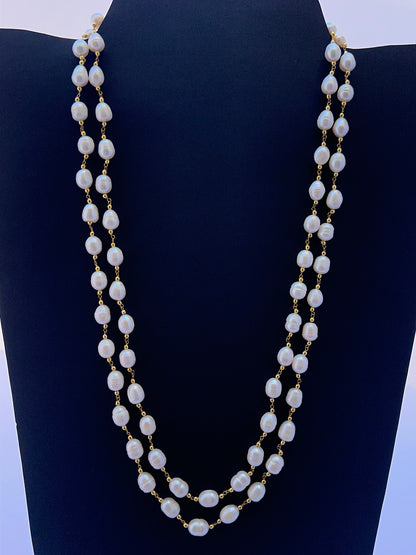 2 Strand Freshwater Pearl Necklace | Oval Textured | 7.5-8mm Bead Size | 51-52cm Length | Adjustable | 304 Carats