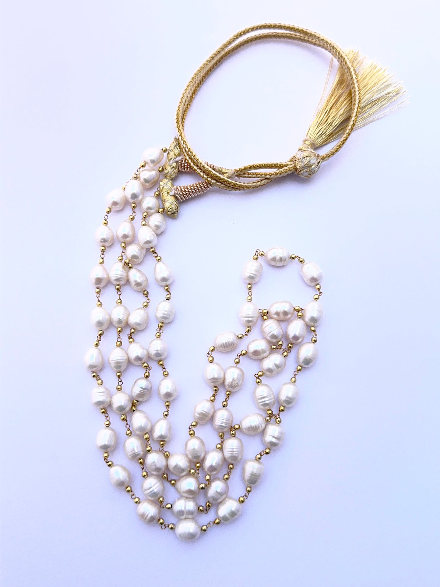 2 Strand Freshwater Pearl Necklace | Oval Textured | 7.5-8mm Bead Size | 51-52cm Length | Adjustable | 304 Carats