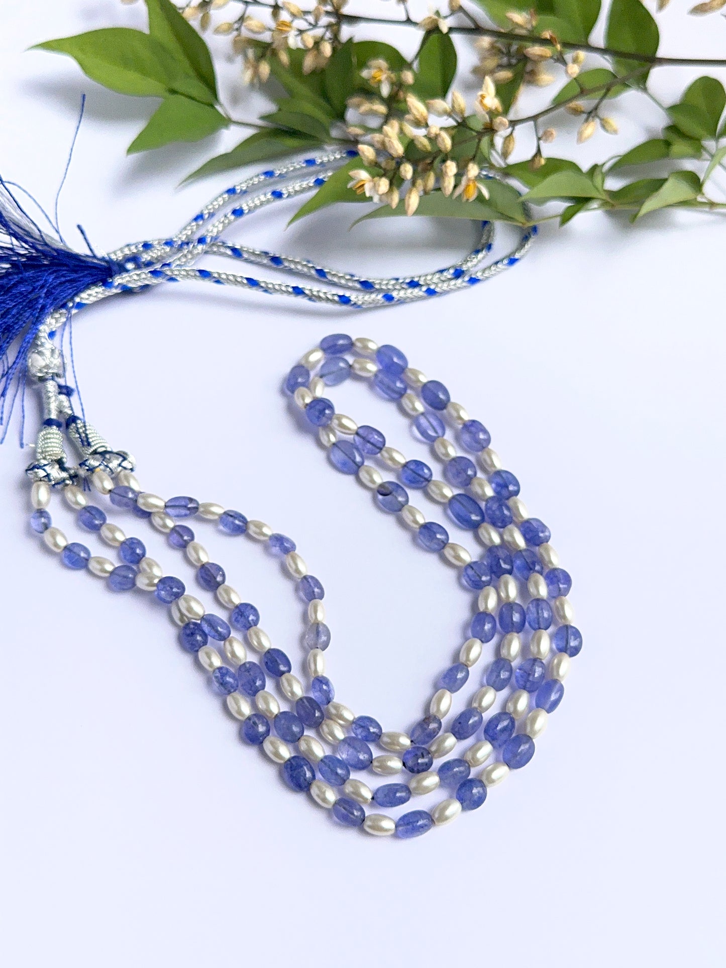 Quartz and pearl necklace with smooth oval beads showing gentle shine and clarity.