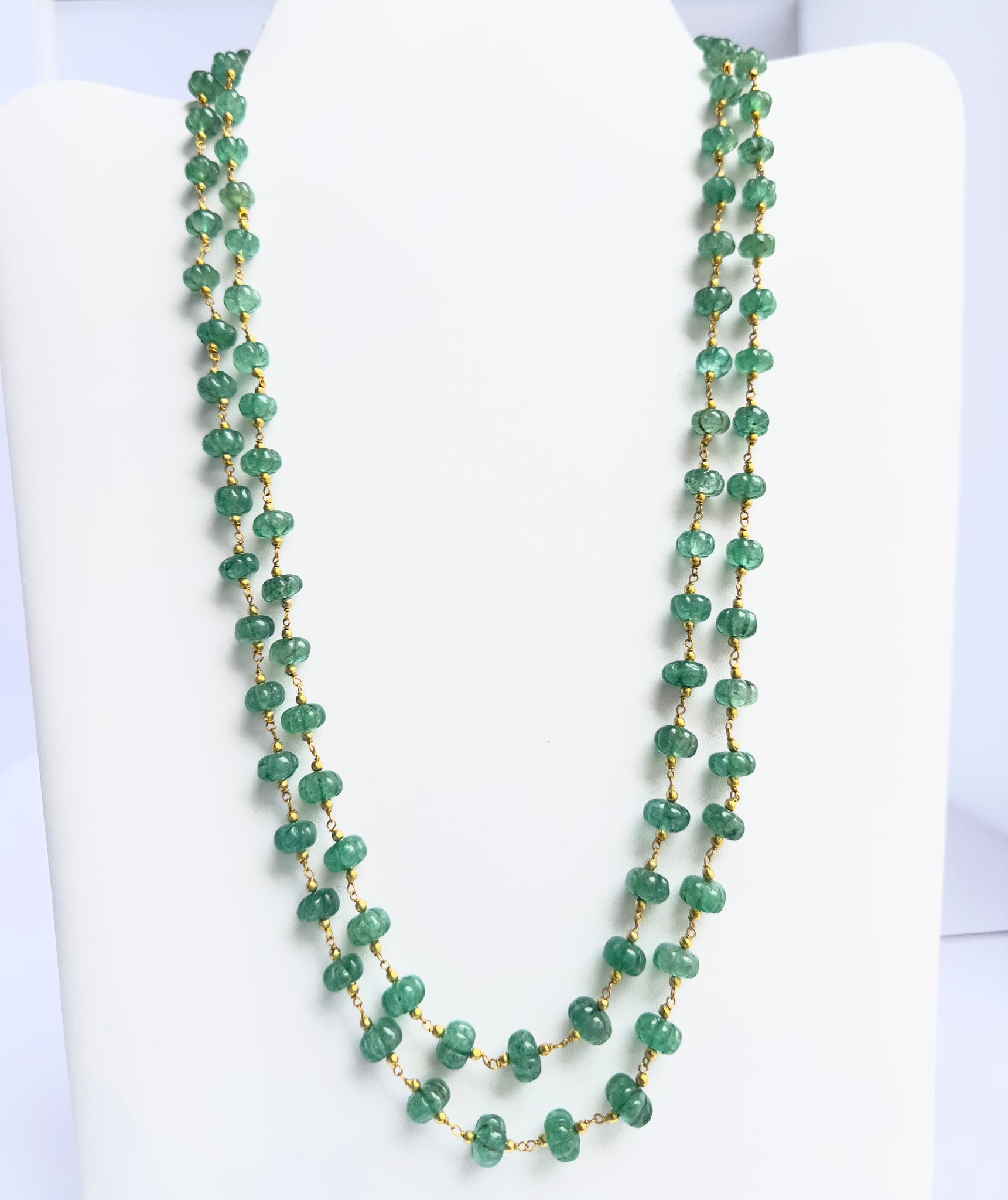 Quartz necklace showcasing natural gemstone beads, melon cut, versatile styling.