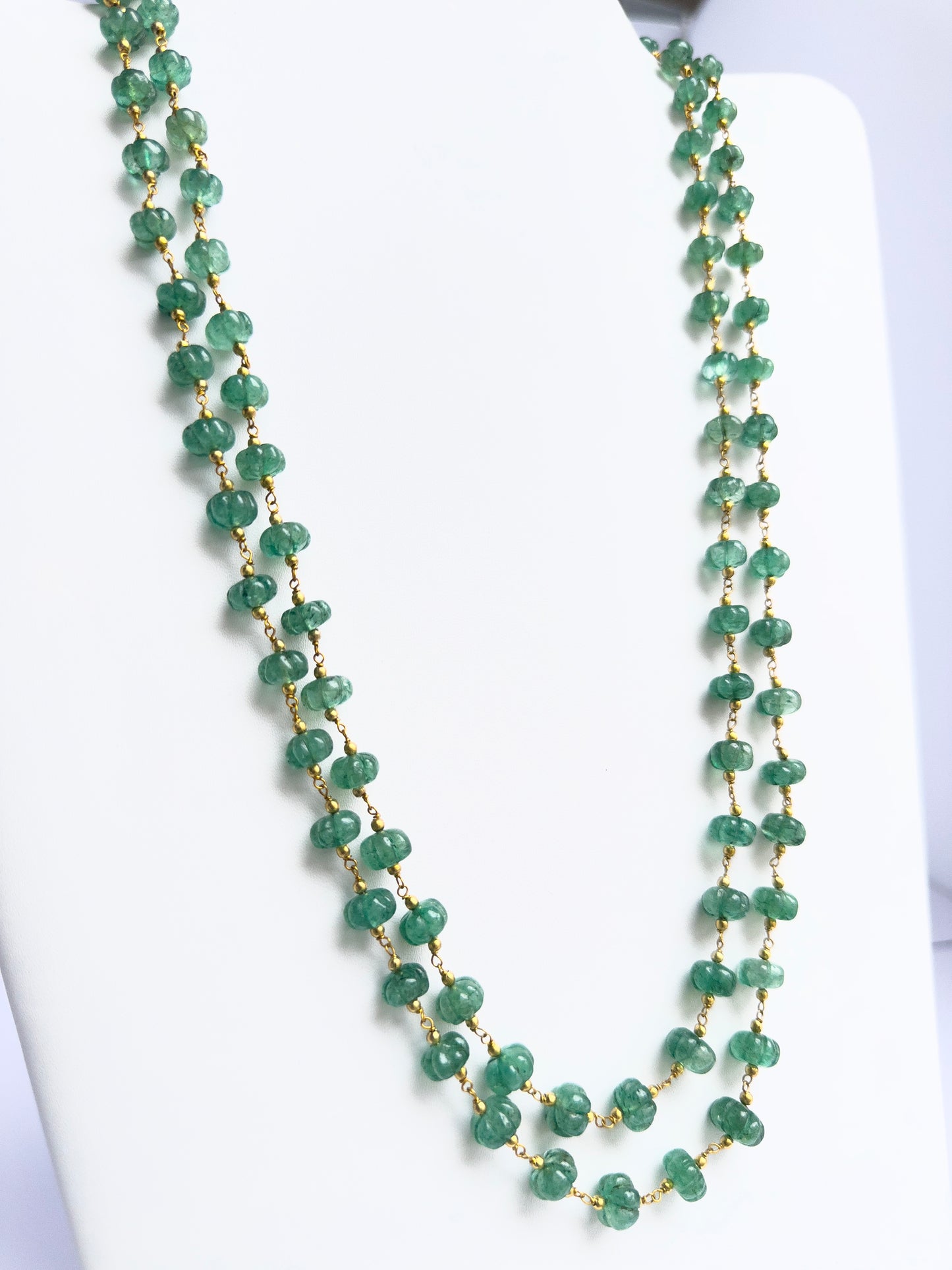 Artisan-crafted quartz necklace, two strands of gemstones, adjustable silk tassel.