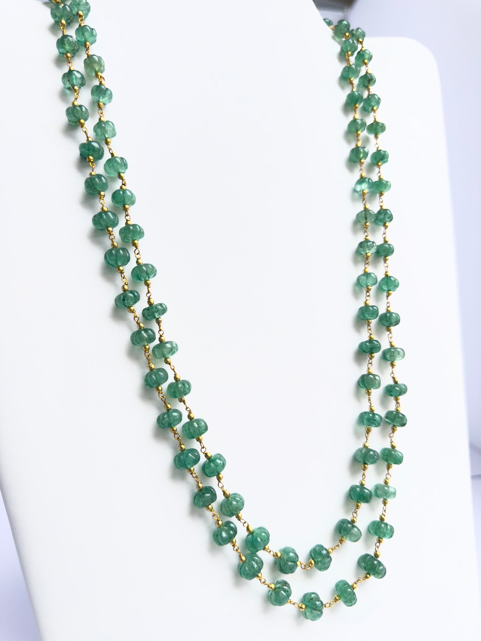 Artisan-crafted quartz necklace, two strands of gemstones, adjustable silk tassel.