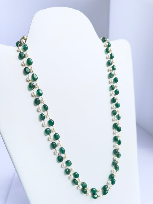 Elegant 2-strand necklace combining quartz and pearls, bead size 6.3–7.4mm, 205 carats.