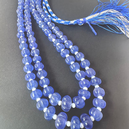 Quartz stone beads necklace, melon-cut 6.5â€“7.5mm, arranged in a double strand for refined style.