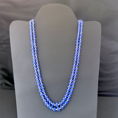 Quartz necklace with melon-cut natural gemstone beads, 2 strands, 6.5â€“7.5mm size, polished shine.