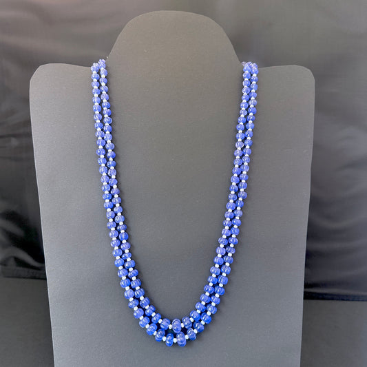 Quartz necklace with melon-cut natural gemstone beads, 2 strands, 6.5â€“7.5mm size, polished shine.