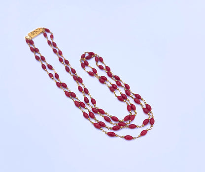 Taiwan coral necklace showcasing natural gemstone beads, smooth drum cut, 87 carats, perfect for jewellery styling.