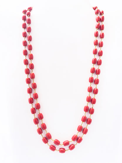 Elegant Taiwan Coral necklace, two strands of smooth drum beads, 283 carats of brilliance.