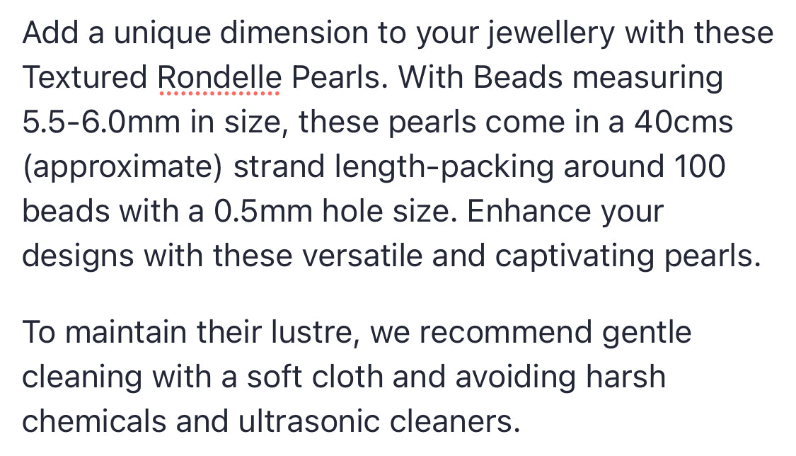 Textured Rondelle Pearls | 5.5-6.0mm Bead Size | 40cms Strand Length | 0.5mm Hole size