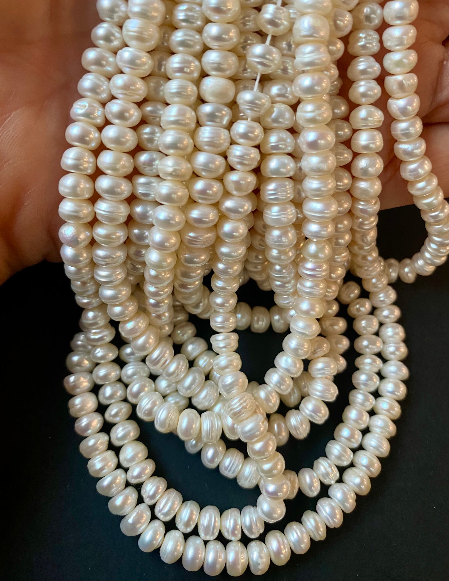 Textured Rondelle Pearls | 5.5-6.0mm Bead Size | 40cms Strand Length | 0.5mm Hole size