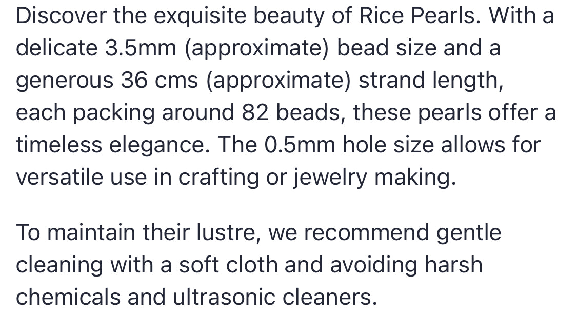 Rice Pearls | 3.5mm Bead Size | 36 cms Strand Length | 82 Beads