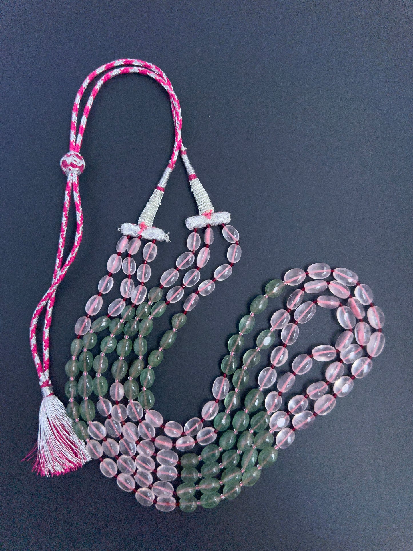 Quartz stone beads necklace, luminous clarity, smooth oval design, 50–54cm adjustable length.